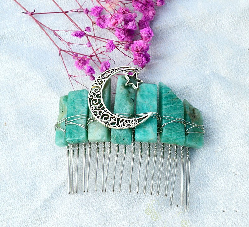 Premium Handmade Crown Moon Hollow Star Hair Comb