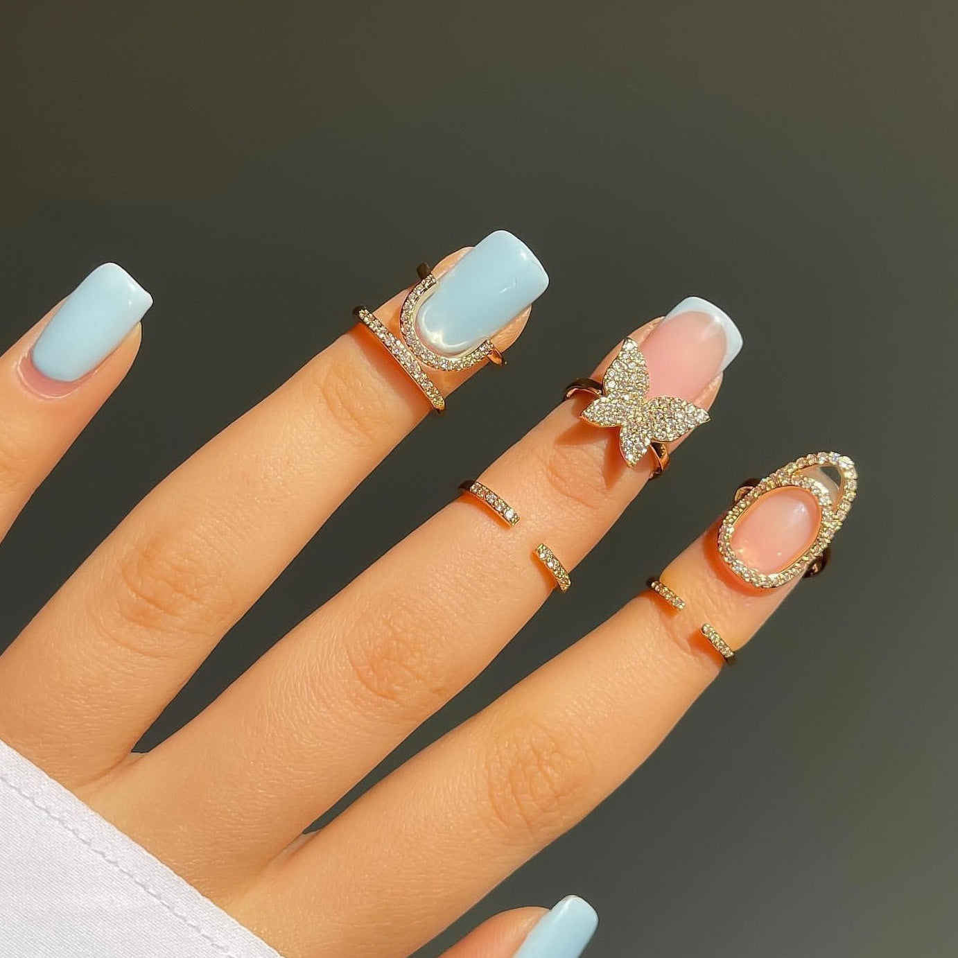 Cross-border New Arrival Micro Inlaid Zircon Graceful Personality Wear Removable Fake Nail Tip Ring