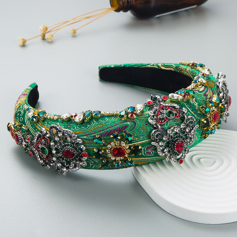 Embroidered Luxury Rhinestone Vintage Flower Headband