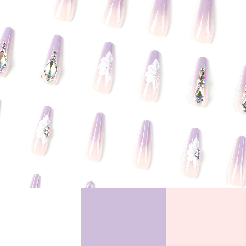 Nail Stickers Gradient White Petals Rhinestone Purple