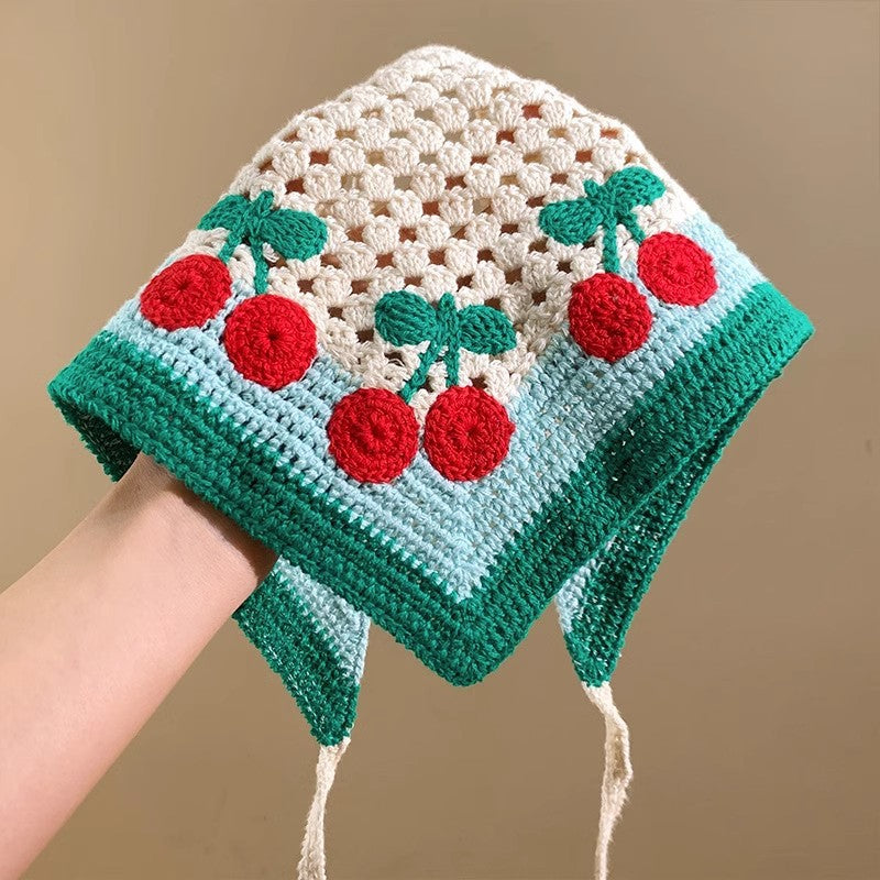 Cherry Knitted Triangular Binder Headscarf For Women