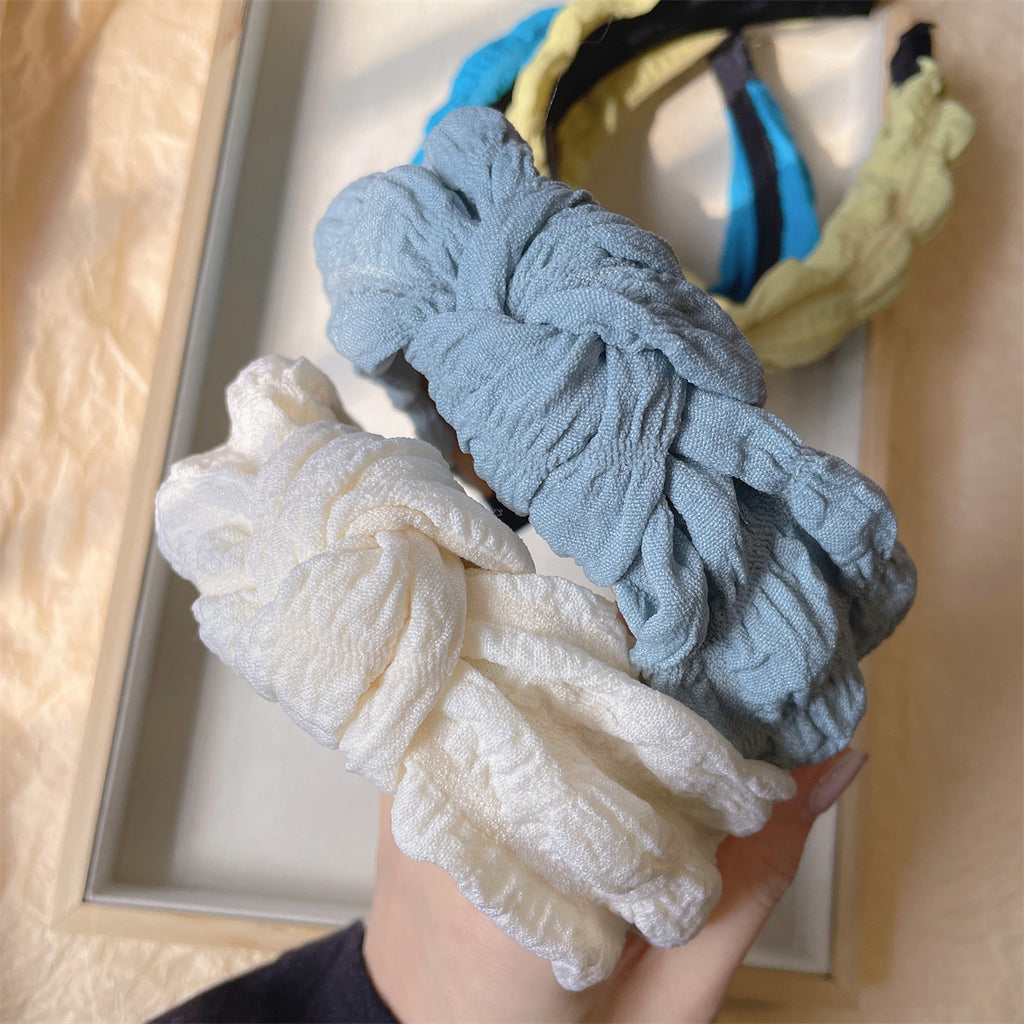 Bubble Crinkle Bow Twist Vintage Gentle Cream Headband