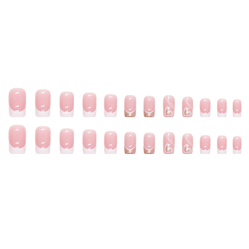Hot Girl Wearing Nail  Sweet Cool Heart French Shiny