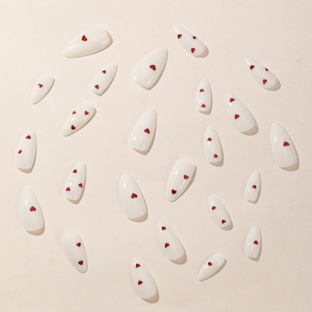 Milky White Almond Red Xiaoai Nail Sticker Removable Finished Wear Armor