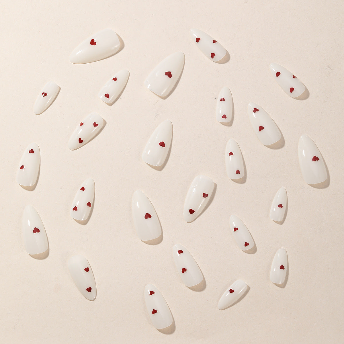 Milky White Almond Red Xiaoai Nail Sticker Removable Finished Wear Armor