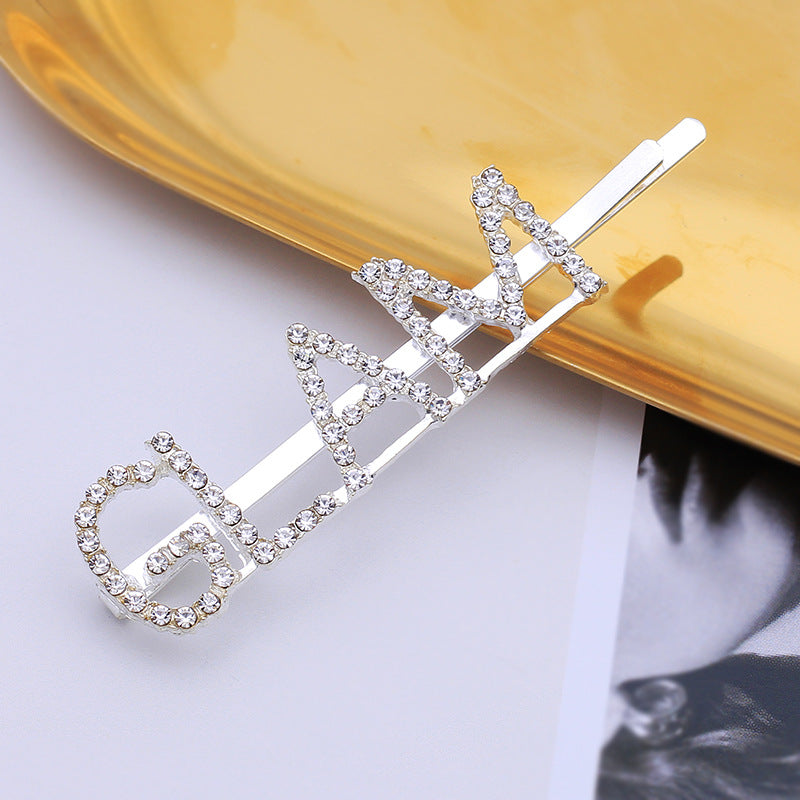 Letter Side Clip Bangs Rhinestone