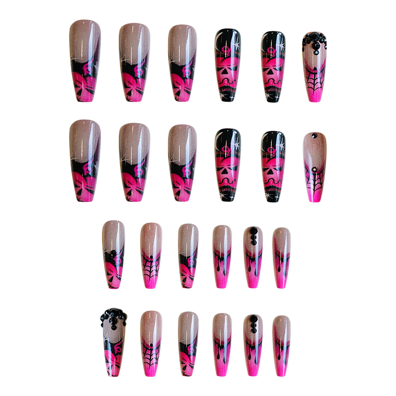 Z-123 Rose Pumpkin Long T Fake Nail Tip Halloween Cool