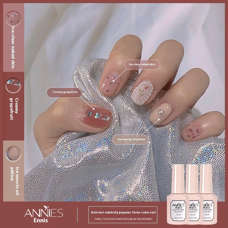 Annies Ennis Women's Three-color New Ice Jelly Nude Color Gel Nail Polish Suit