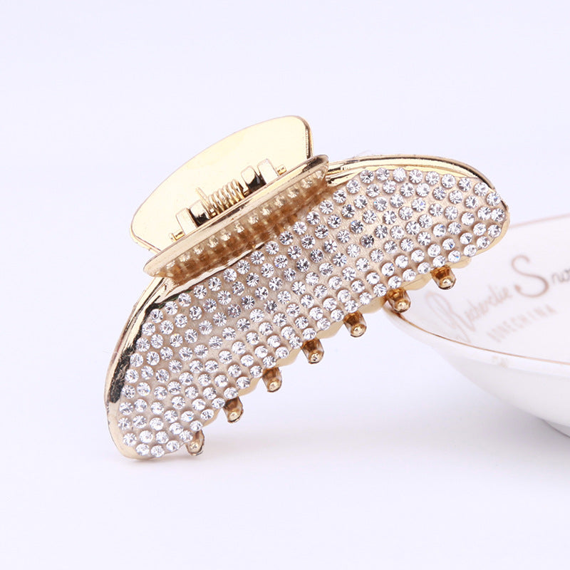 Simple Electroplated Pearl Rhinestone Moon Clip Ingot Claw Medium Plastic Grip