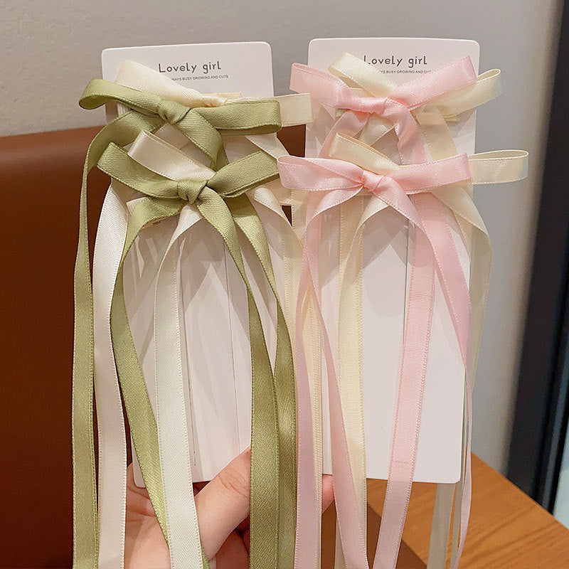 Ribbon Bowknot Long Girl Princess Braided Hairpin