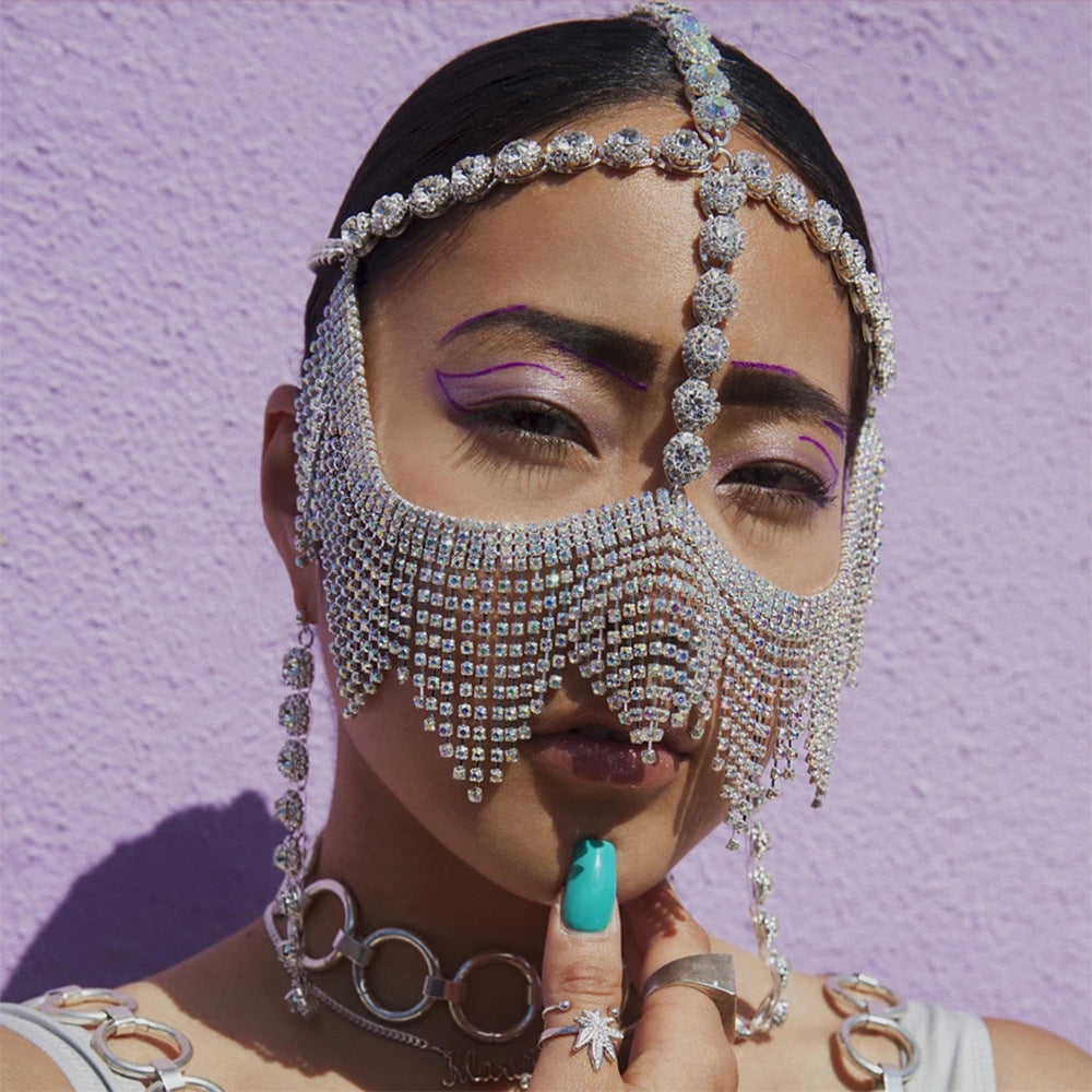 European And American Personality Claw Chain Rhinestone Mask