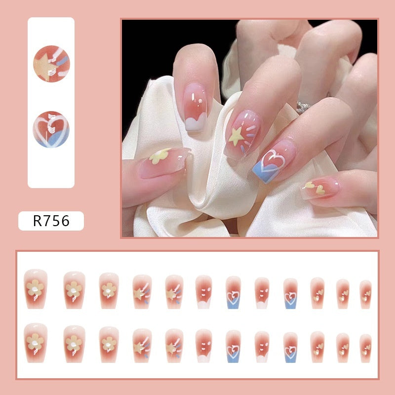 Female Versatile Mid-length Blush Fake Nail Patch