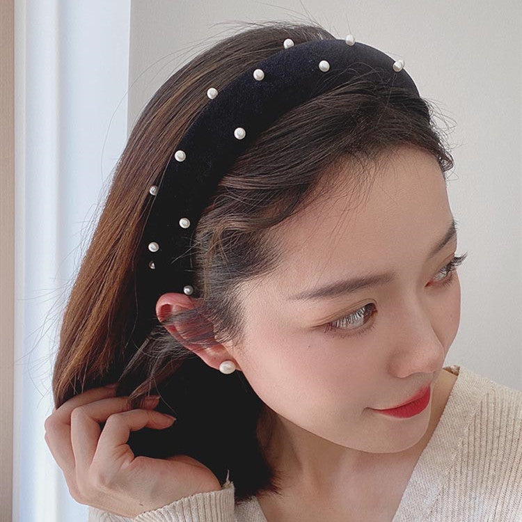 Black Velvet Pearl Sponge Headband