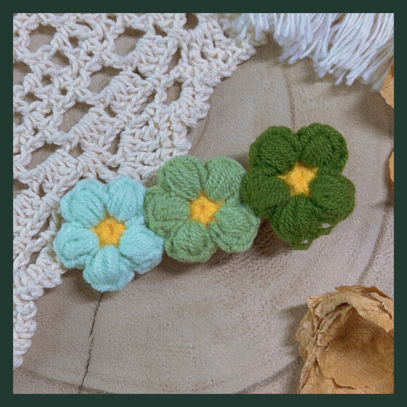 Hand Crocheted Yarn Weaving Vintage Embroidery Barrette