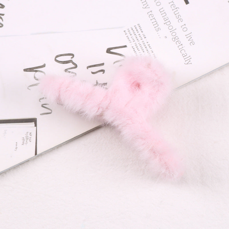 Simple Solid Color Plush Hairpin Women