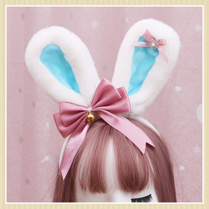 Lolita Animal Ears Accessories Diamond Bowknot Plush Rabbit Ears Headband