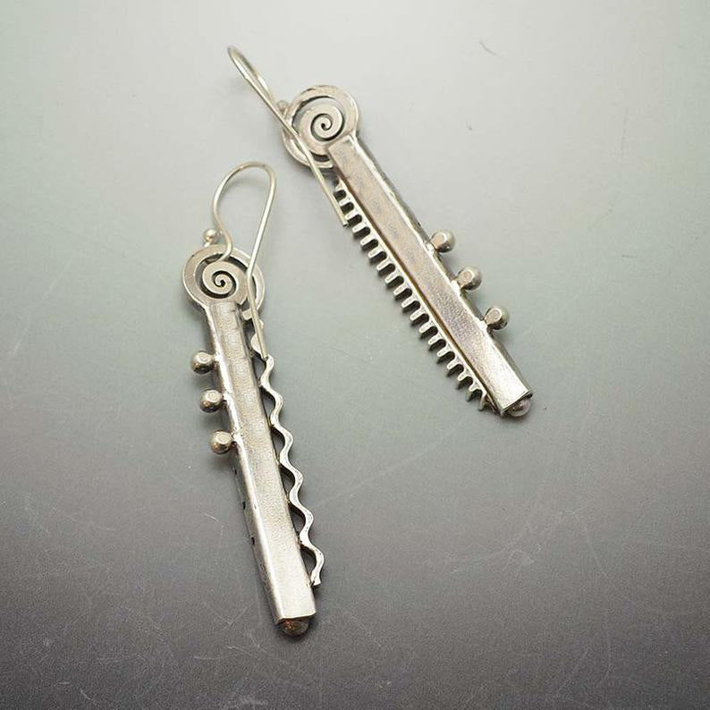 925 Silver-plated Long Comb Tooth Abstract Rainbow Earrings Creative Zigzag Rainbow Purple Blue Earrings