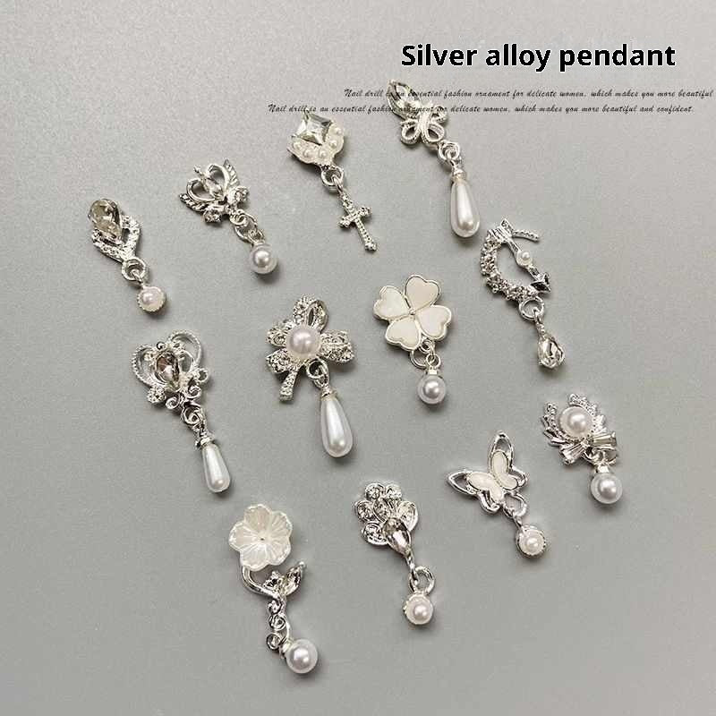 Nail Art Pendant Jewelry Tassel Alloy Metal Three-dimensional Pearl Mixed