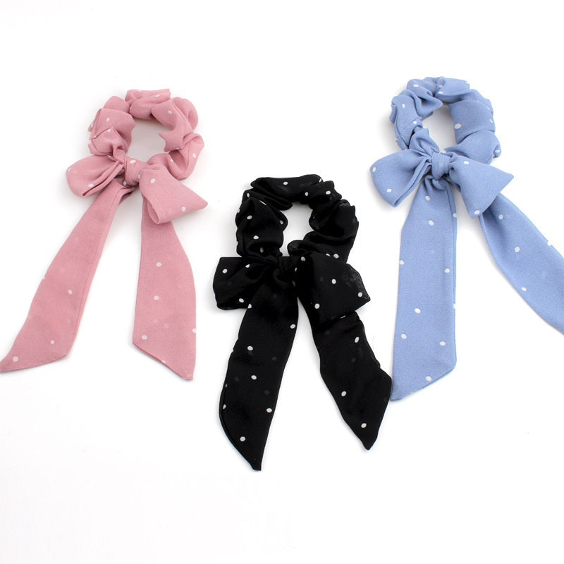 All-match And Cute Bow Ribbon Small Polka Dot Chiffon Ponytail Released Circle Head Accessories