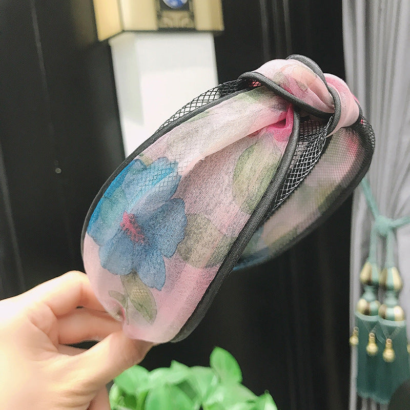 New Fabric Polka Dot Floral Lace Mesh Headband