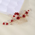 Bridal Red Flower Hair Comb Wedding Accessories