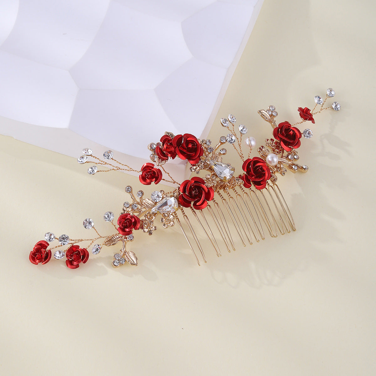 Bridal Red Flower Hair Comb Wedding Accessories