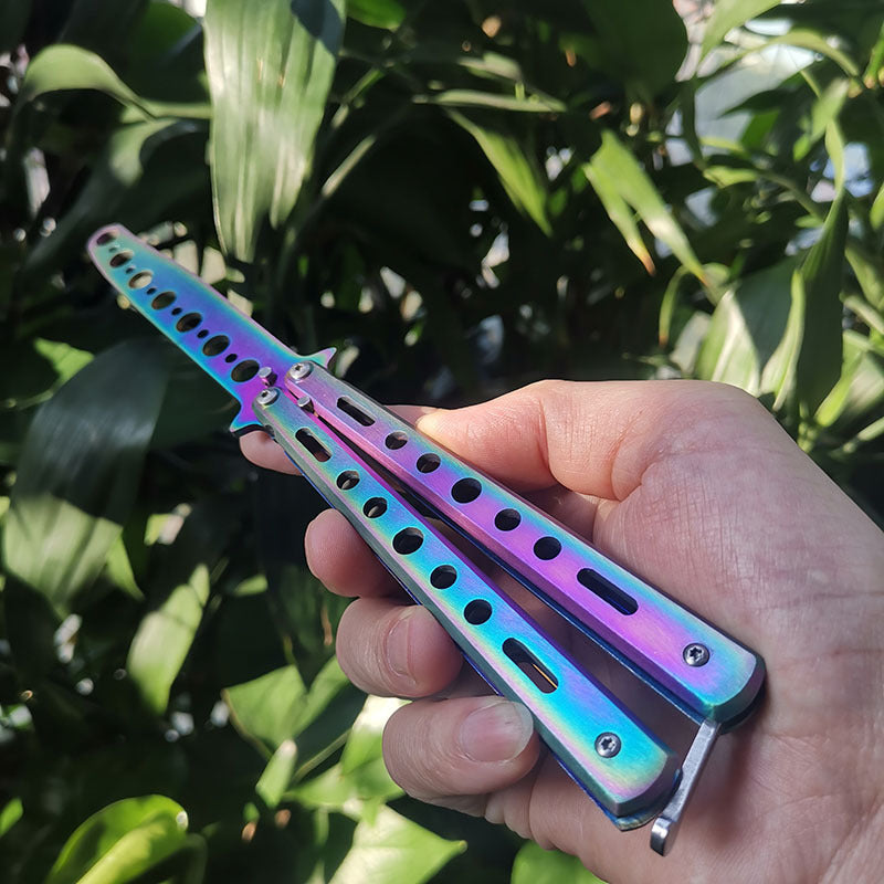 Colorful Titanium Butterfly Training Comb Practice Flail Knife Without Blade