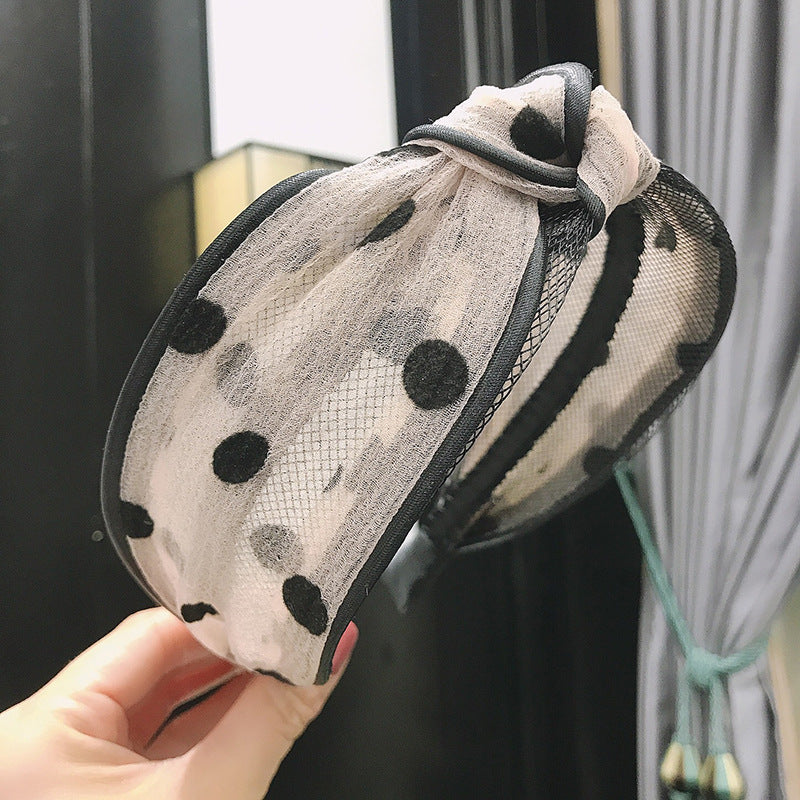 New Fabric Polka Dot Floral Lace Mesh Headband