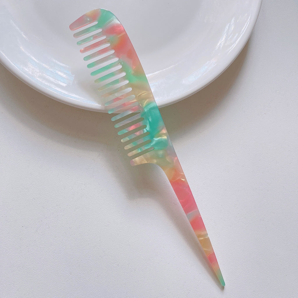 Simple Marble Texture Acetate Long Handle Pointed Tail Comb