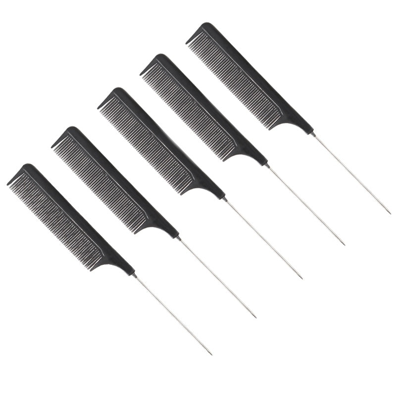 Black Plastic Steel Pinpoint Tail Comb Shape Close-Tooth Comb