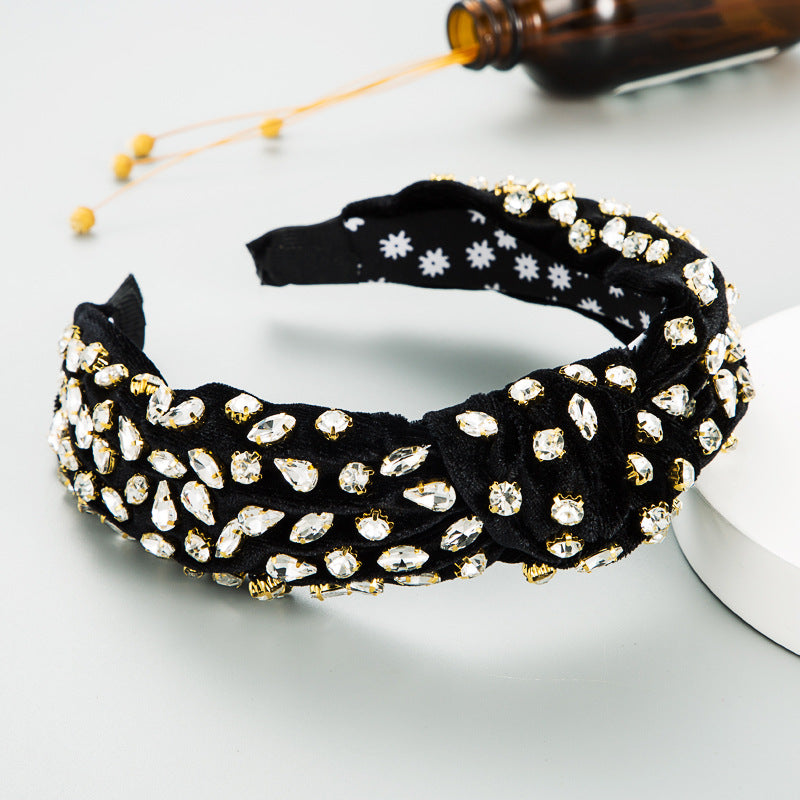 Fashion Gold Velvet Hand-stitched Full Diamond Headband