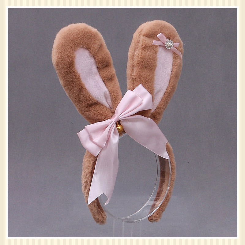 Lolita Animal Ears Accessories Diamond Bowknot Plush Rabbit Ears Headband