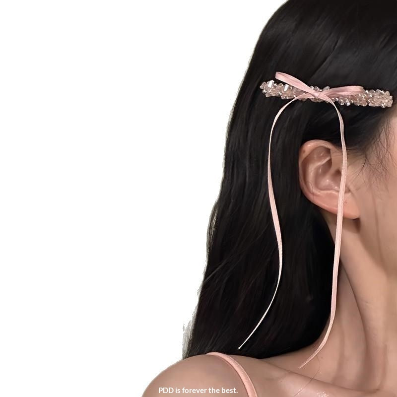 Sweet Diamond-studded Bow Silk Headband Hair Clip