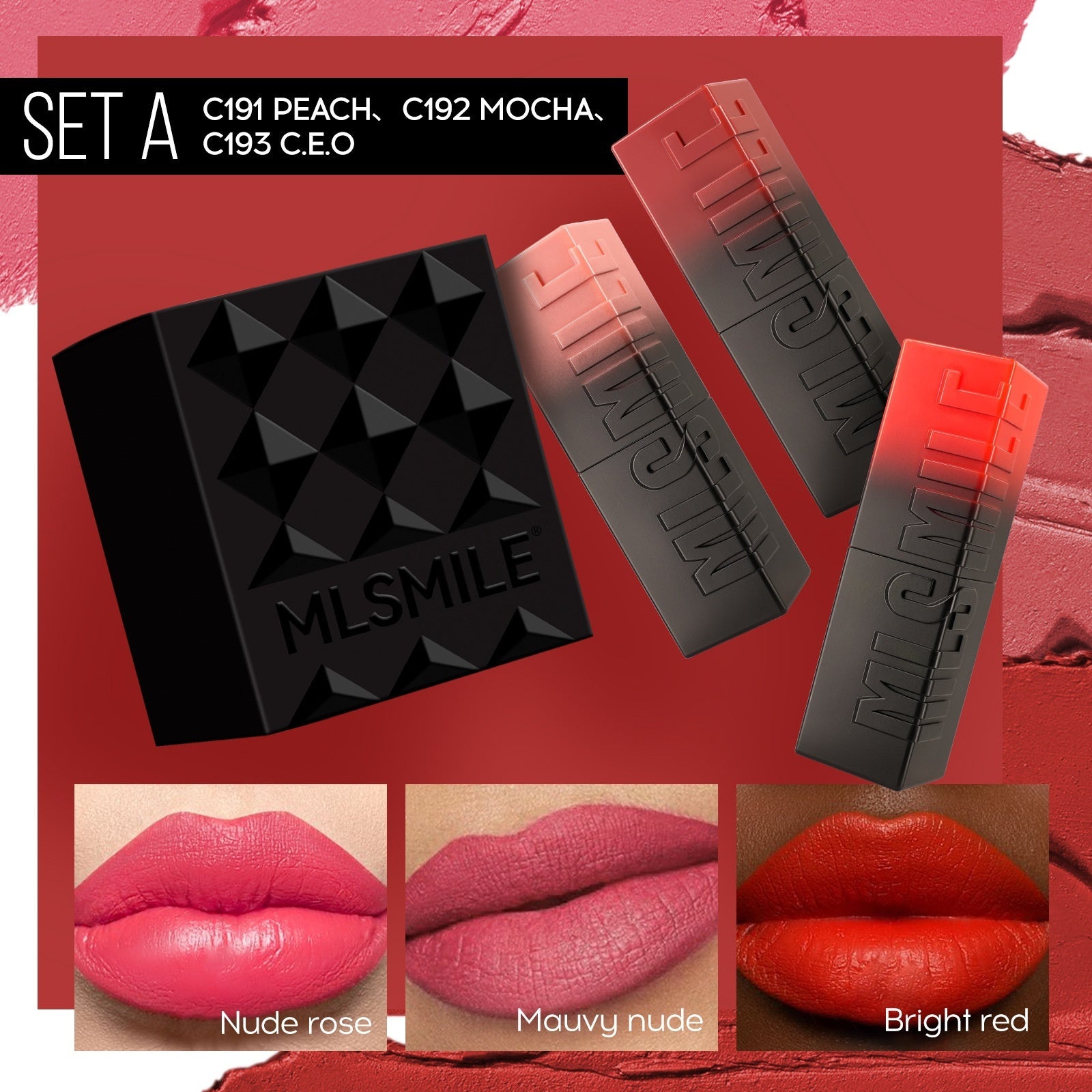 MLSMILE Embossed Lipstick Three Per Package Suit