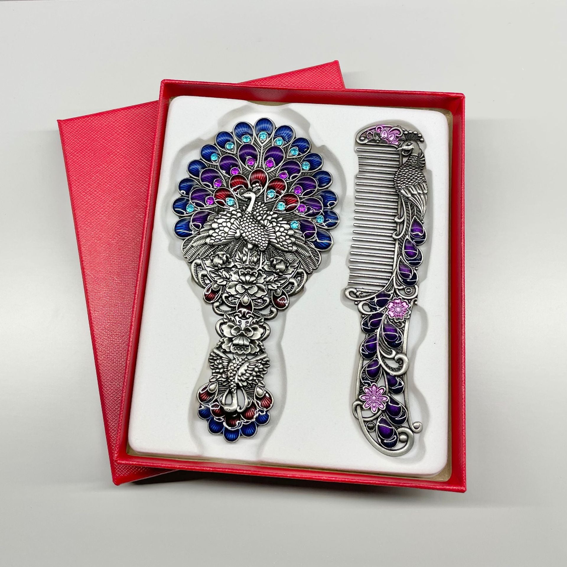 Metal Makeup Mirror Portable Comb Set