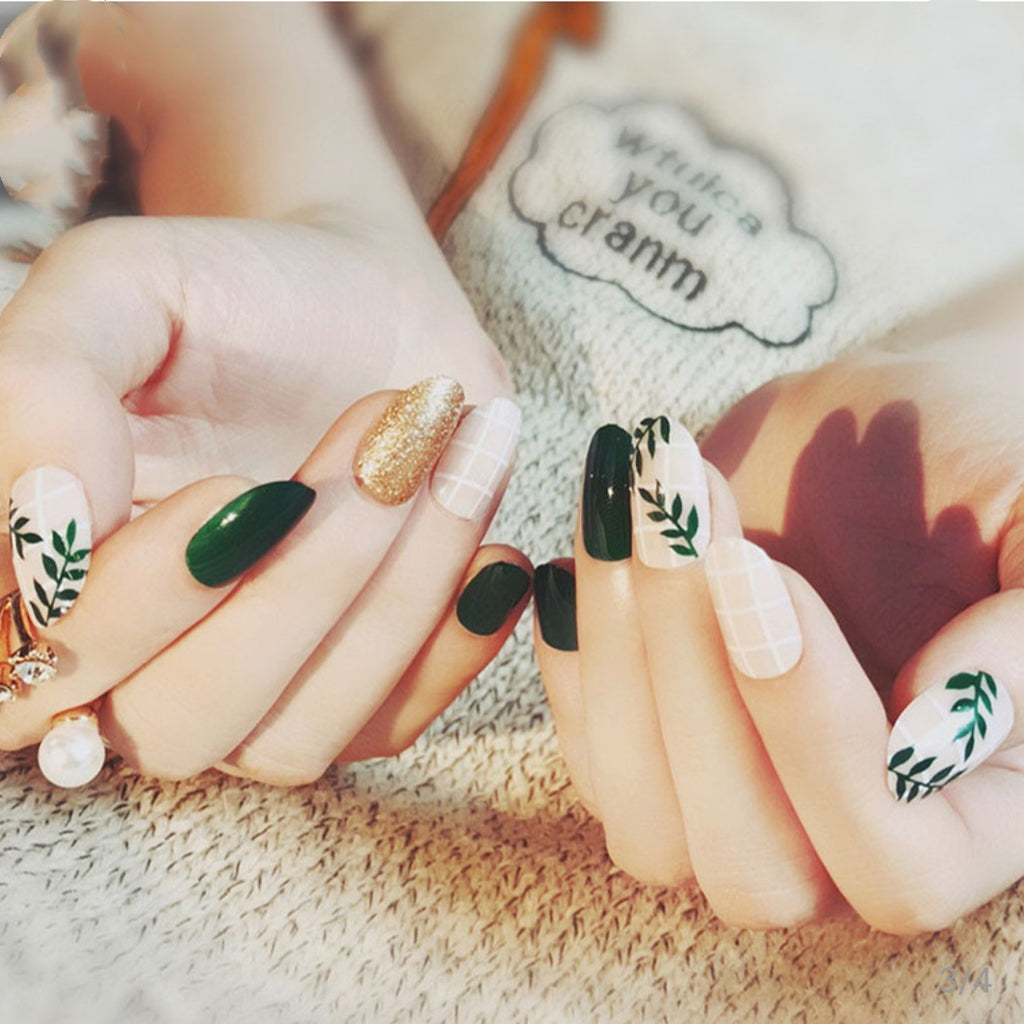 Green Leaf Nail Sticker Cactus Green Polka Dot Leopard Nail Sticker