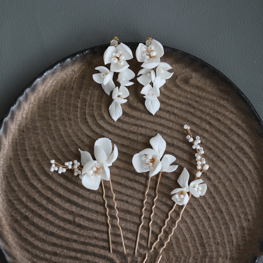Handmade Ceramic Flower Beaded Hair Fork