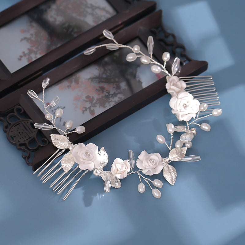Hanfu Back-pressed Hair Accessories Handmade Soft Pottery Flower Insert Comb