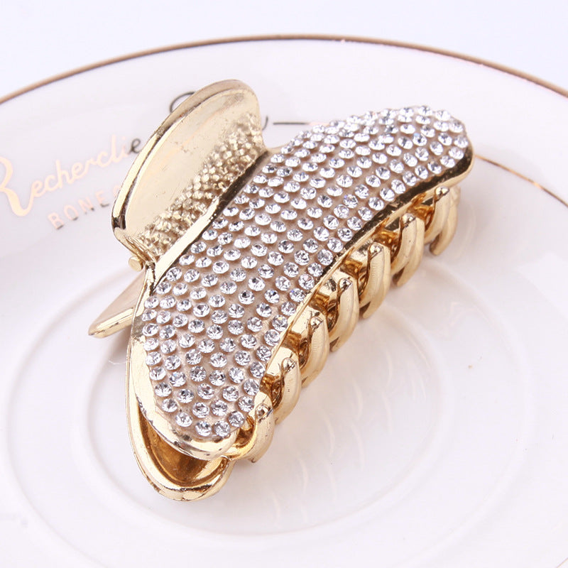 Simple Electroplated Pearl Rhinestone Moon Clip Ingot Claw Medium Plastic Grip