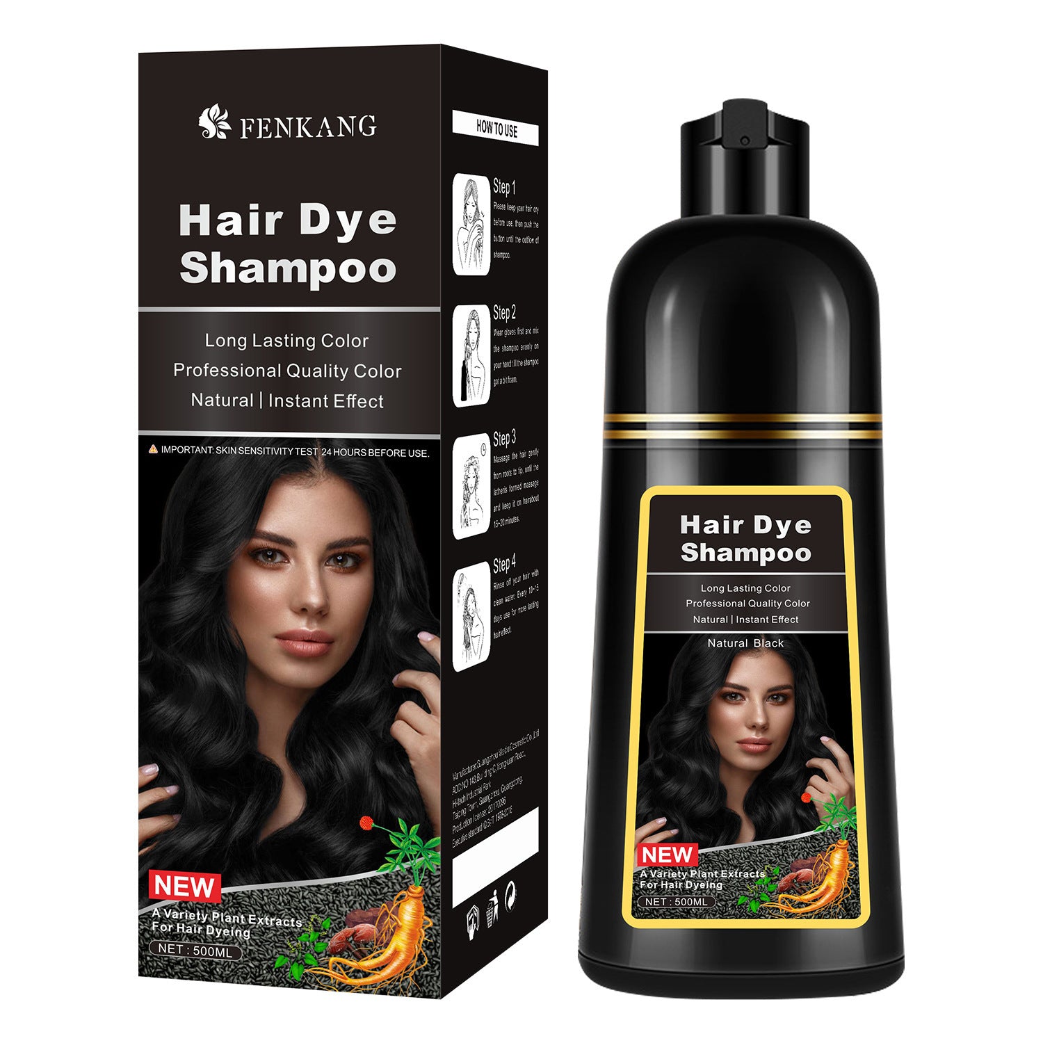 FENKANG English Black Plant Hair Dye Covering Gray Hair Wash Black Bubble Hair Color Cream