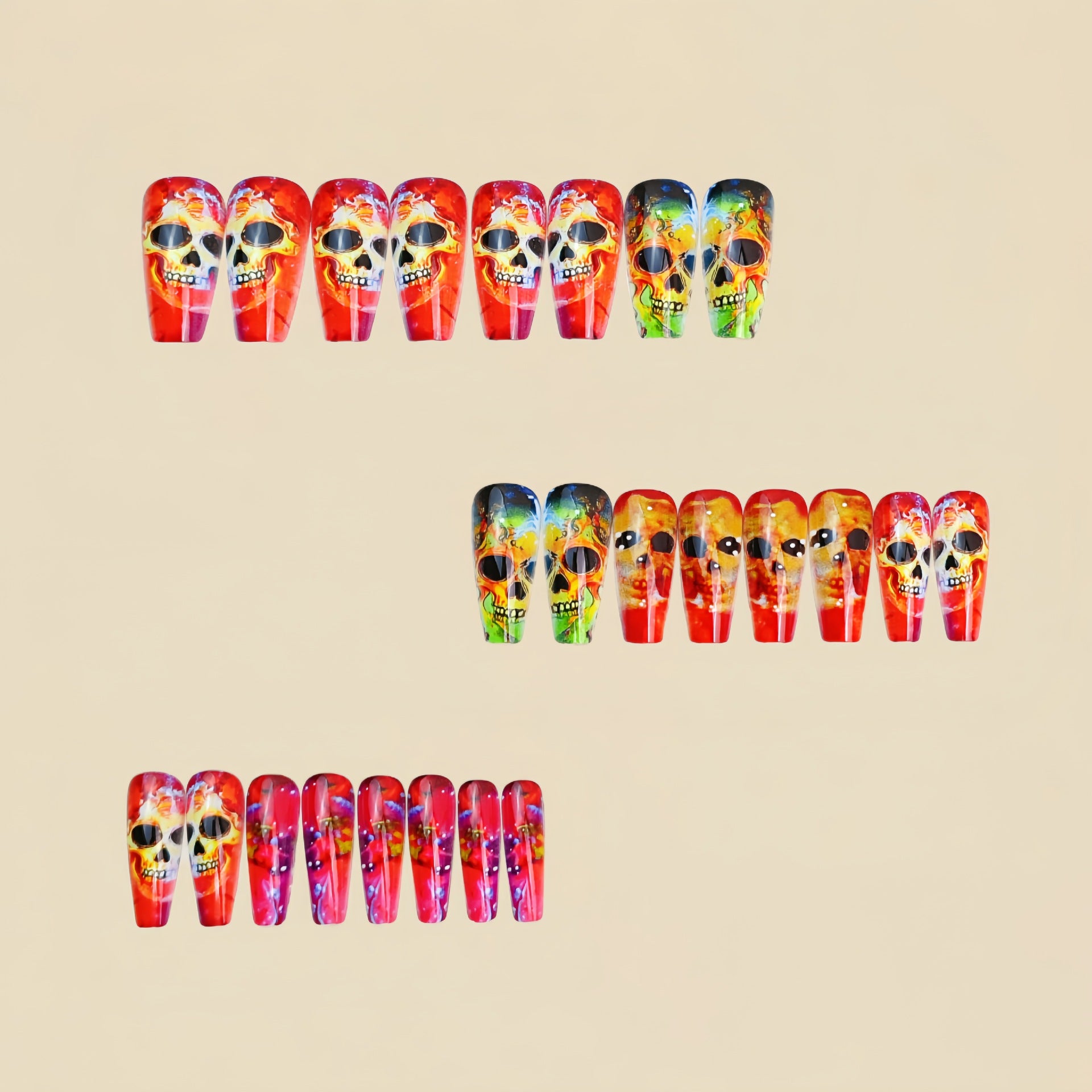 Halloween Multicolor Gradient Skull Pattern Nail Stickers