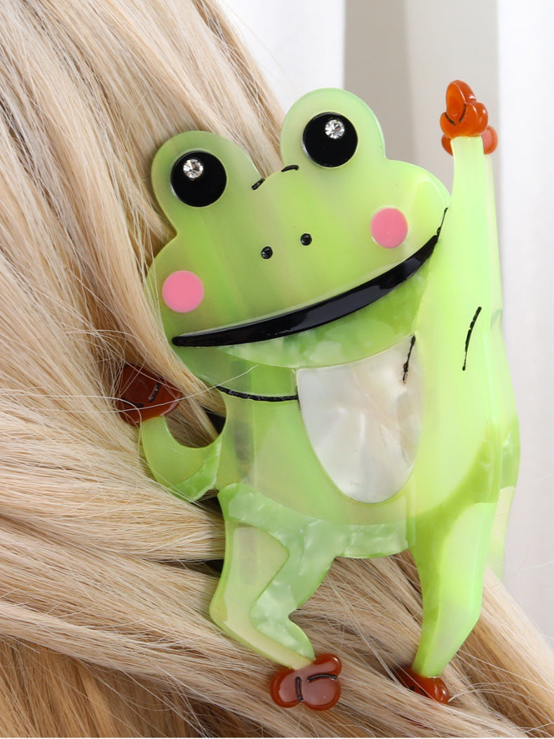 Large Size Funny And Cute Frog With Coiled Hair And Snake Claw Clip