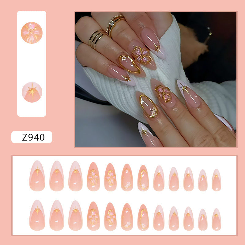 Simple French Wear Nail Three-dimensional Peach Blossom Nail Tip Detachable