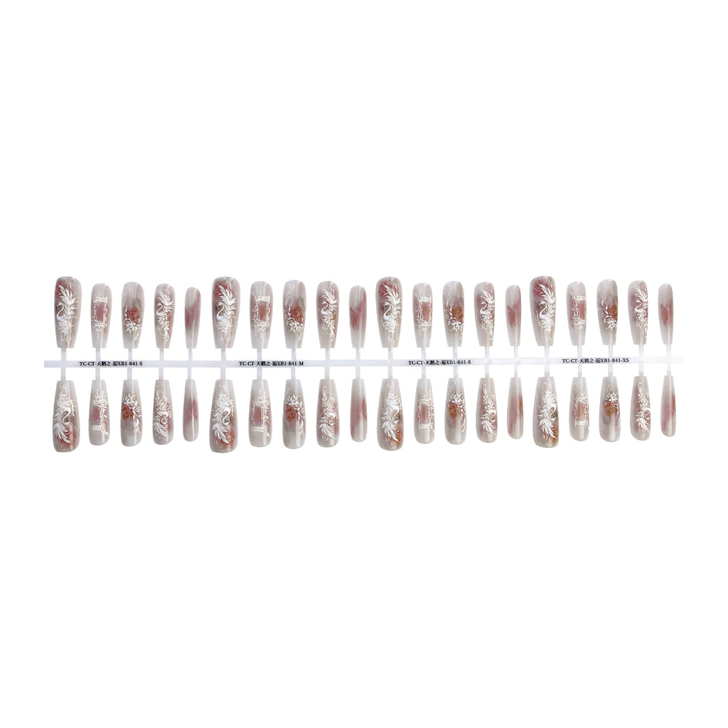New Chinese Style Antique Swan Relief Embroidery Wear Nail Tip