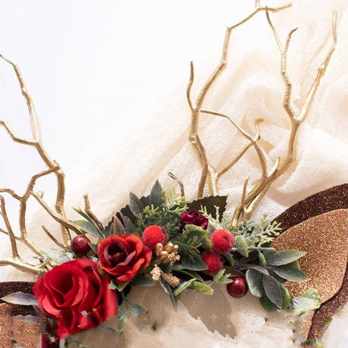 Girl Headband Skull Christmas Artificial Flower Reindeer Decoration