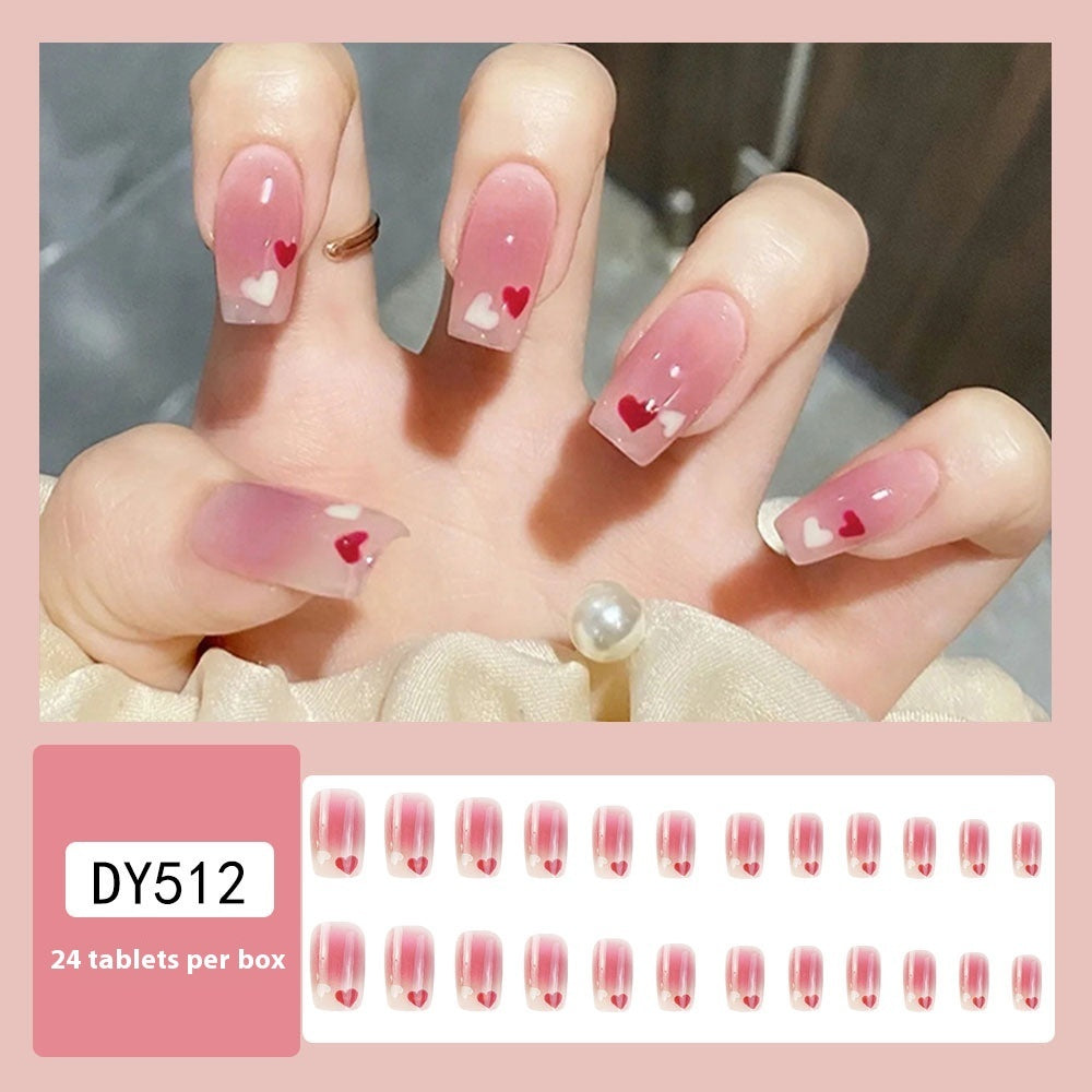 Red And White Love Gradient Sweet And White Nail Stickers