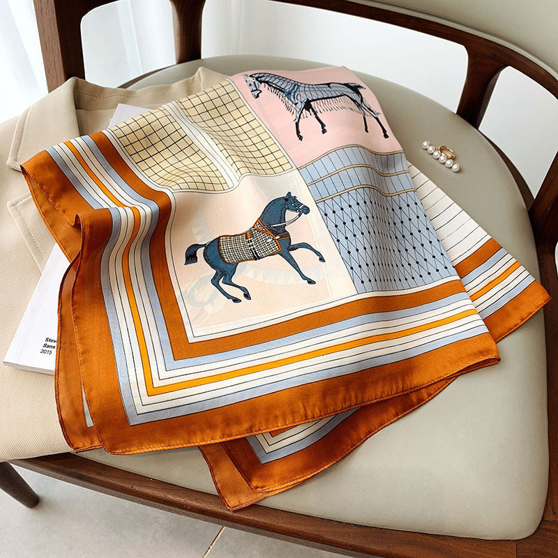 Spring And Summer New Silk-like Korean-style Printed Scarf Square Scarf Decorative Collarbone Scarf Hair Band Fashion Dual-use Arm Bag