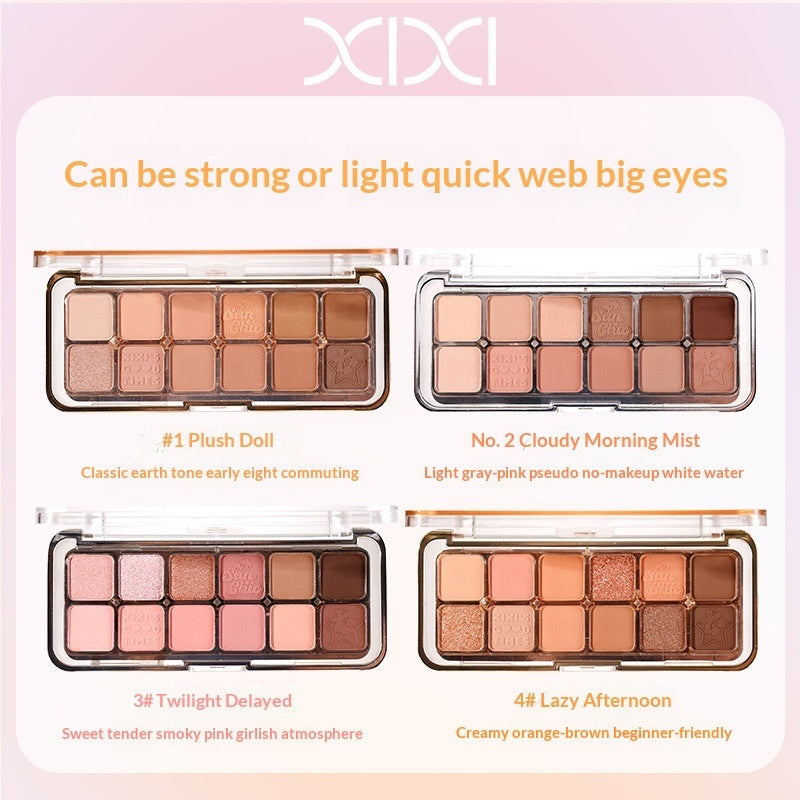 XIXI Mist Muse Twelve-Color Eyeshadow Palette Shimmer Sparkle Matte Highlight Contour Blush All-in-One Palette