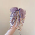 Purple Mesh Chiffon Floral Grip Half Tie