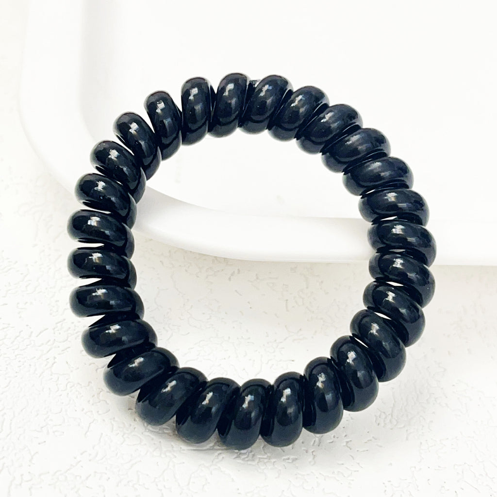 Black Telephone Cord Hair Tie For Women High Elasticity